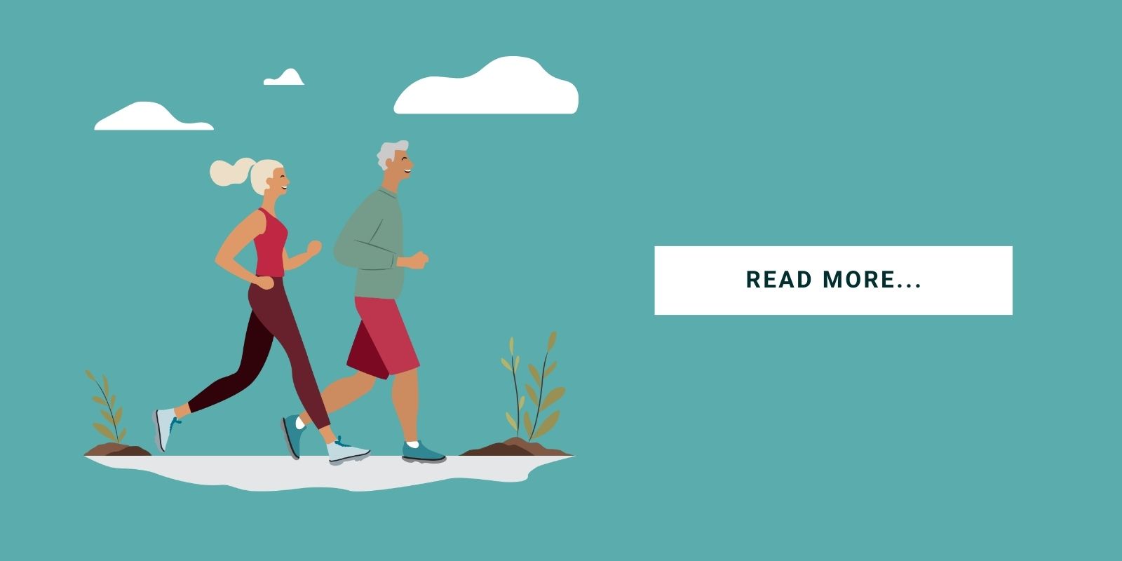 An illustration of two seniors jogging with a button that says, "Read More..."